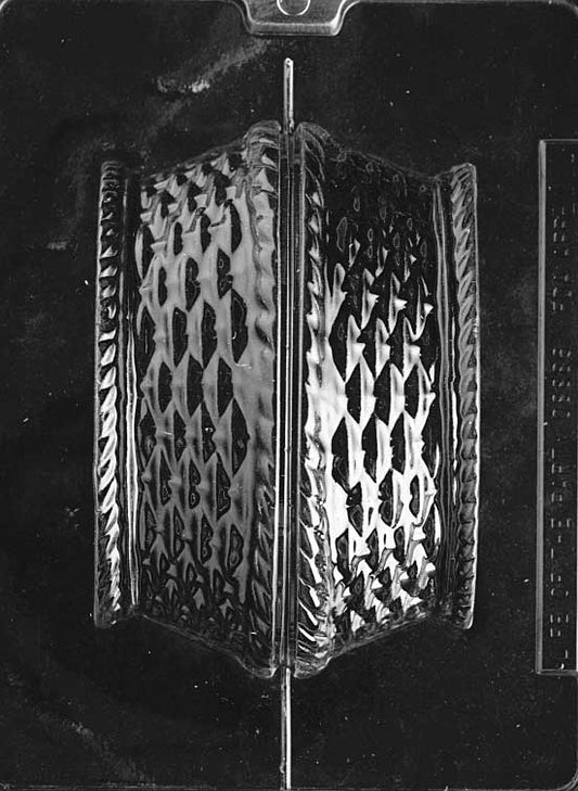 Large round chocolate basket mold without handle, deep open cavity.