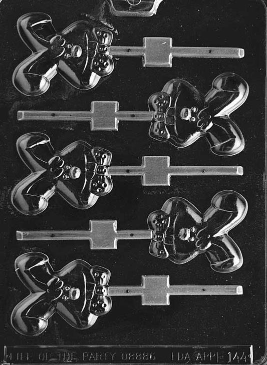 Chocolate mold of a goofy-faced bunny designed for lollipops.