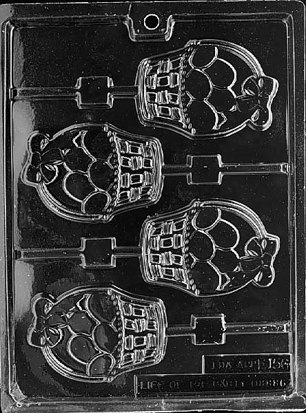 Chocolate Lollipop mold shaped as a basket full of eggs.