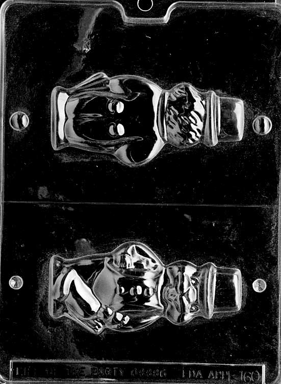 3D chocolate mold of buck tooth bunny with hat.