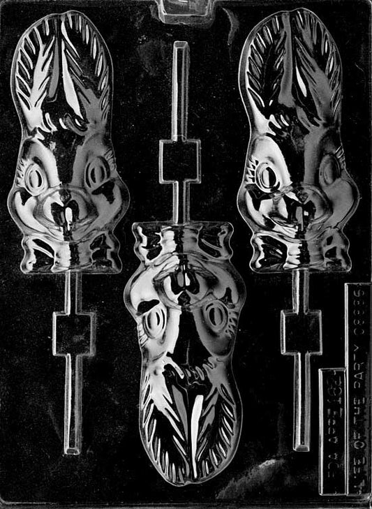 Chocolate Lollipop mold of long-eared rabbit figure.