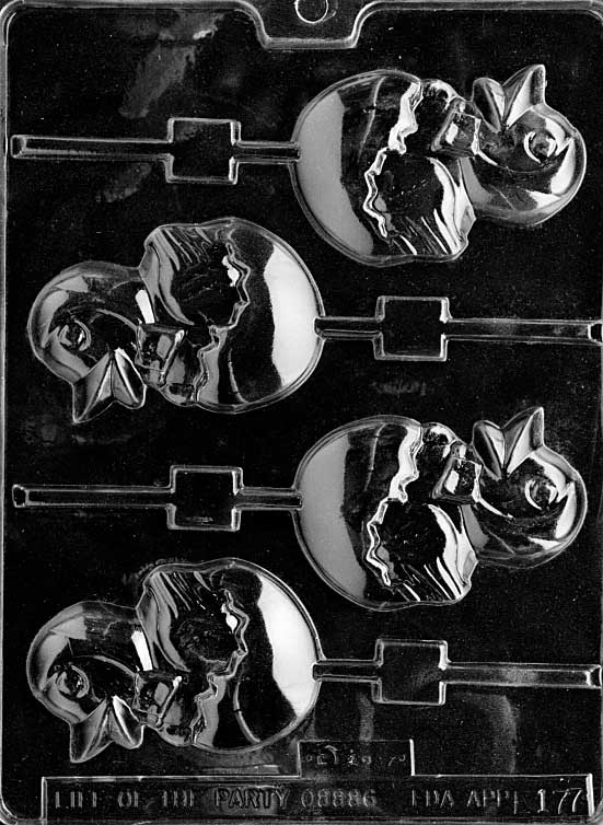 Large Hatching Chick Lollipop mold E177, chocolate pop of chick emerging from egg; rounded shell with crack details.