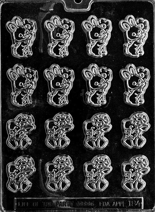 Chocolate mold featuring small back-side bunny and chick figures.