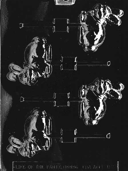 Chocolate Lollipop mold of bunny face with bow.