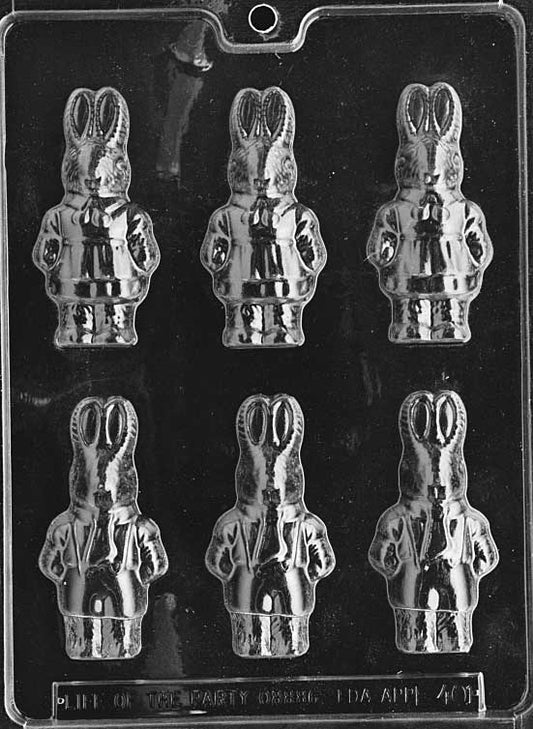 BOY-GIRL BUNNIES mold with two small standing bunnies, one with bow and one with bow tie.