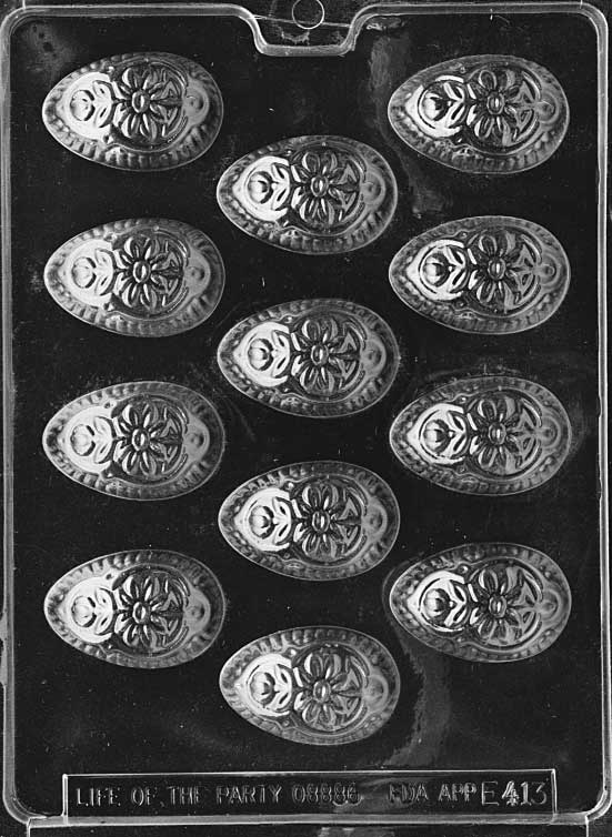 DECORATED EGGS mold with mini oval eggs featuring raised seasonal patterns.