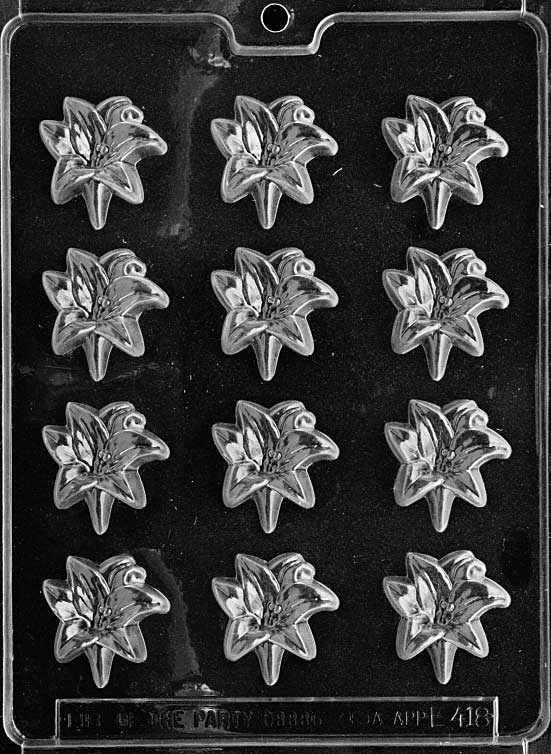 Bite-Sized LILLY mold with small round chocolate featuring a stylized lily flower.