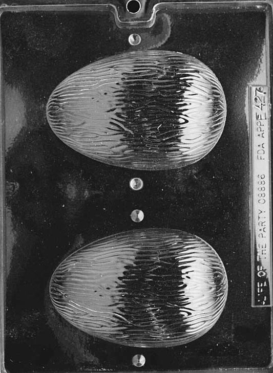 MEDIUM 3D GROOVED EGG mold with smooth vertical ridges on oval egg form.