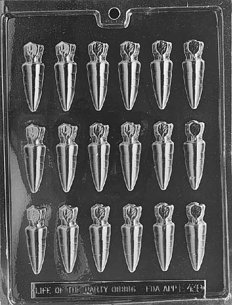 SMALL CARROTS mold showing tiny carrot-shaped chocolate designs.