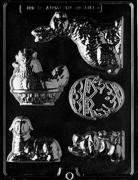 EASTER BASKET ASSORT mold showing multiple chocolate basket designs.