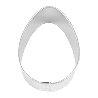 Metal Easter egg-shaped cookie cutter with smooth, rounded edges.