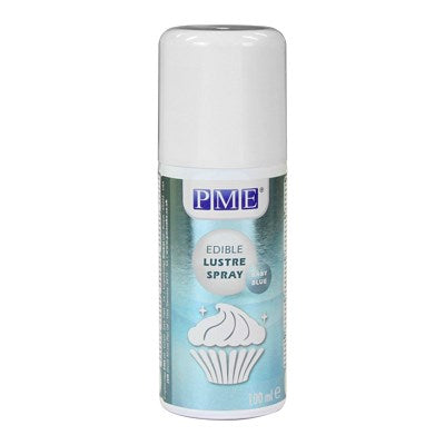 PME Edible Lustre Spray in baby blue, a 100ml can with a white cap and product label.