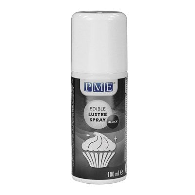 PME Edible Lustre Spray in black, a 100ml can with a white cap and product label.