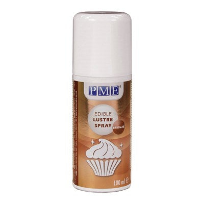 PME Edible Lustre Spray in Bronze, a 100ml can with a white cap and product label.