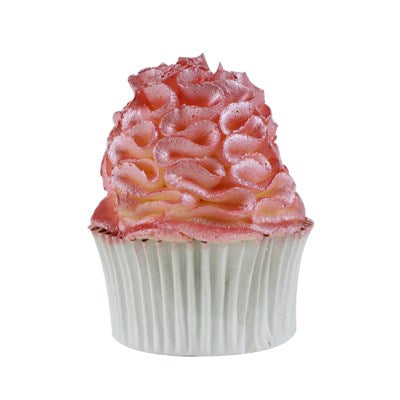 A cupcake decorated with buttercream, coated in a vibrant Pink shimmer from the PME Edible Lustre Spray.