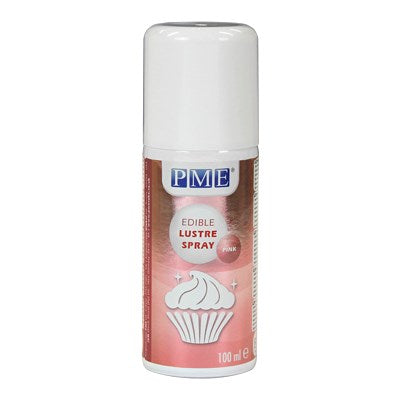 PME Edible Lustre Spray in Pink, a 100ml can with a white cap and product label.