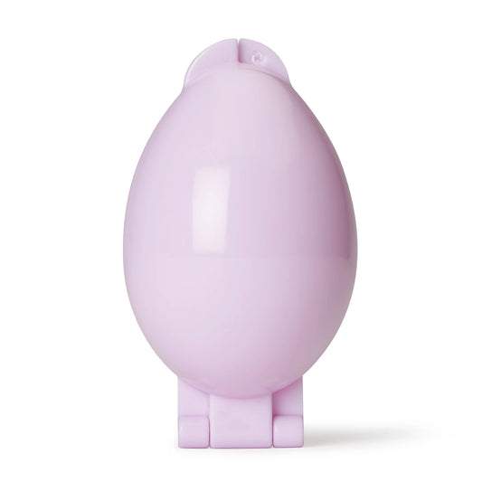 Closed egg-shaped cake pop mold in pastel purple, made from glossy food-grade plastic, designed for smooth and uniform shaping.