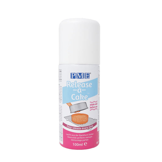 PME Release-a-Cake non-stick spray in 100ml can for easy cake release without greasing or flouring, ideal for smooth baking results.