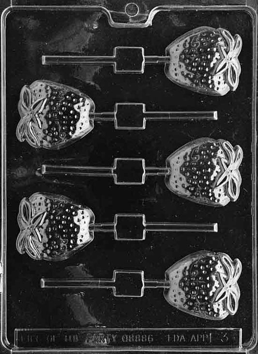 STRAWBERRY Lollipop mold showing strawberry shape with seeds detail.