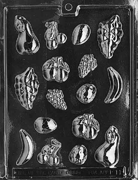 FRUIT ASSORTMENT mold featuring multiple fruit-shaped chocolate designs.