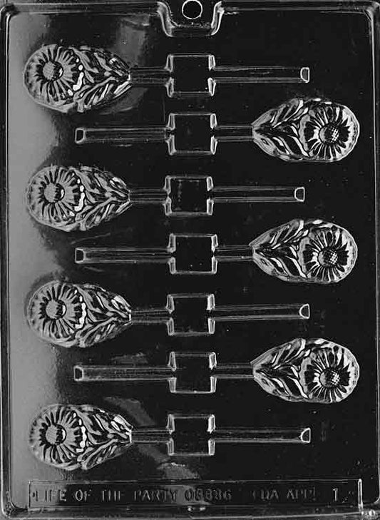 SMALL DAISY Lollipop mold featuring daisy blossom design for chocolate lollipops.