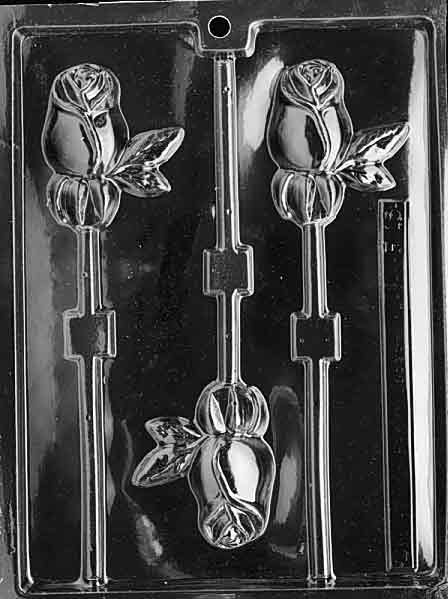 LONG STEM ROSE Lollipop mold with rose blossom and stem for lollipops.