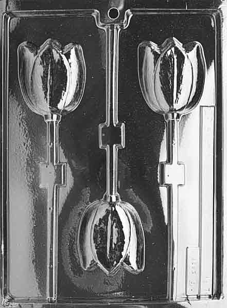 TULIP Lollipop mold showing tulip-shaped chocolate lollipop cavities.
