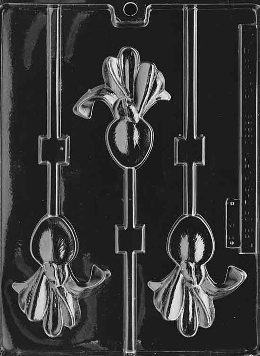 IRIS Lollipop mold with iris-shaped chocolate lollipop designs.