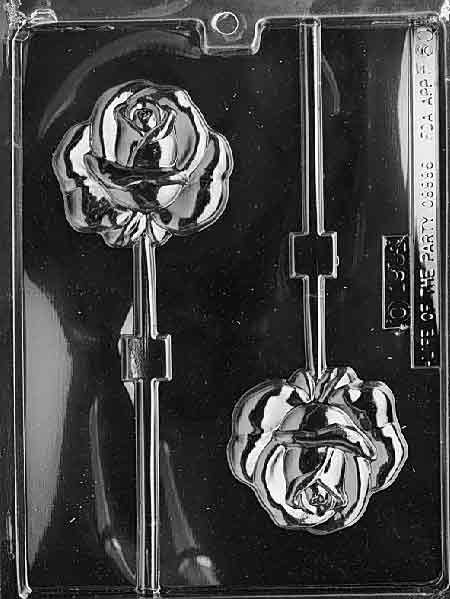 ROSE Lollipop mold with rose-shaped chocolate lollipop design.