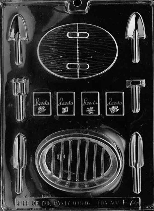 GARDEN TOOL BOX WITH TOOLS mold featuring garden box and tool-shaped chocolate cavities.