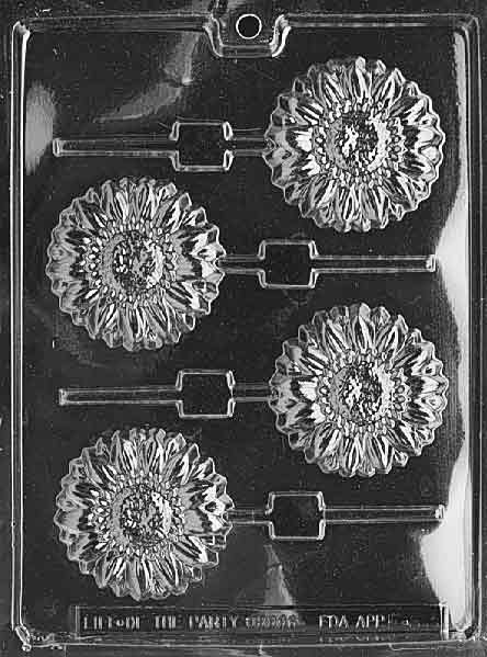 SUNFLOWER Lollipop mold featuring sunflower-shaped chocolate lollipops.