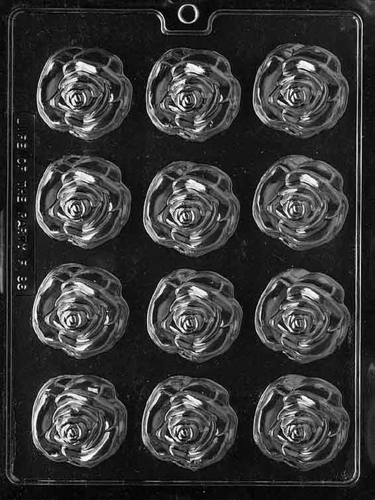 MEDIUM OPEN ROSE mold featuring open rose blossom chocolate cavities.