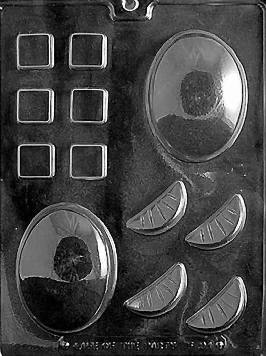 FRUIT BAR MOLD featuring chocolate bar cavities ideal for filled candy.