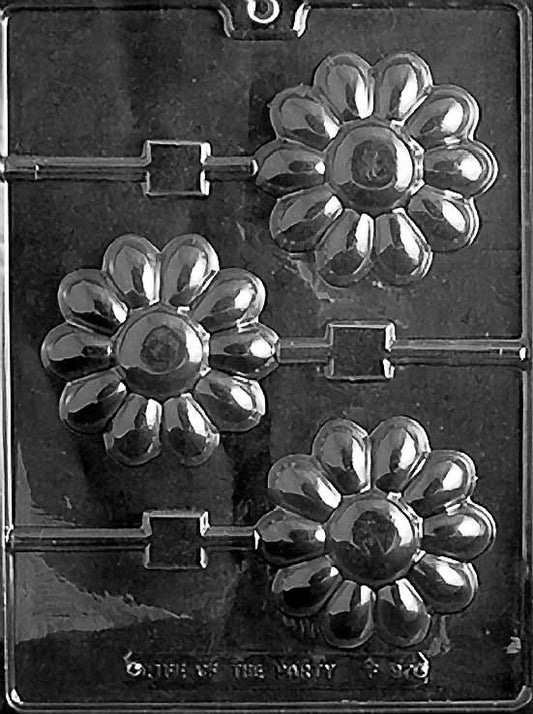 LARGE DAISY Lollipop mold featuring daisy-shaped chocolate lollipops.