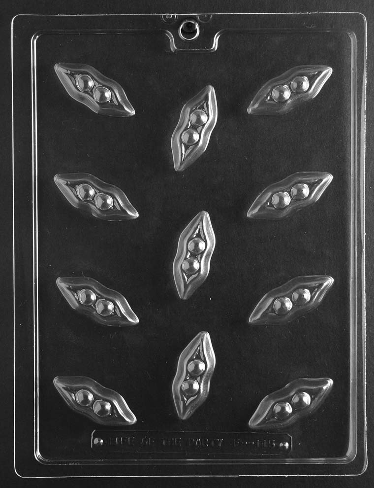 BS PEAS IN A POD mold featuring mini pea pod-shaped chocolates.