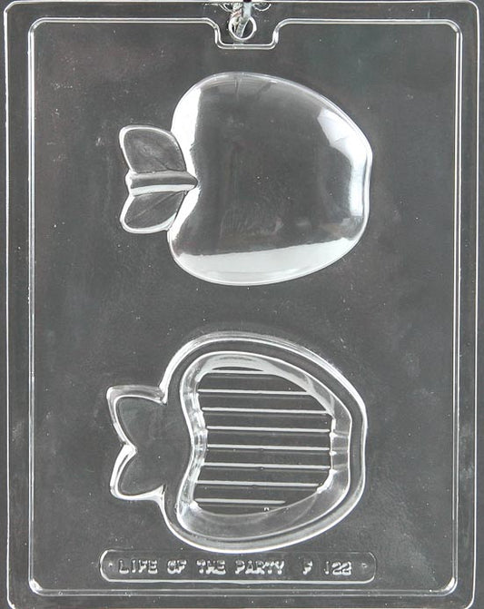APPLE POUR BOX mold featuring apple-shaped chocolate container with lid.