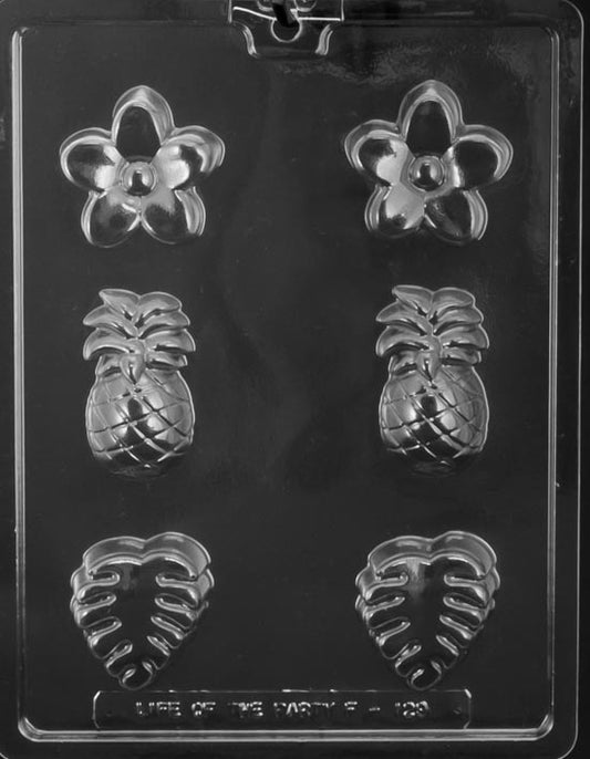 Tropical Assortment mold featuring pineapple, monstera leaf, and flower-shaped chocolate cavities.