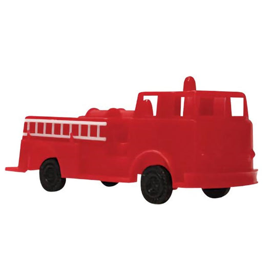 A vibrant red fire engine cake topper, designed with attention to detail, complete with ladders and hoses, perfect for a firefighter-themed party cake. This topper from Lynn's Cake, Candy, and Chocolate Supplies can add excitement and a touch of heroism to your event.