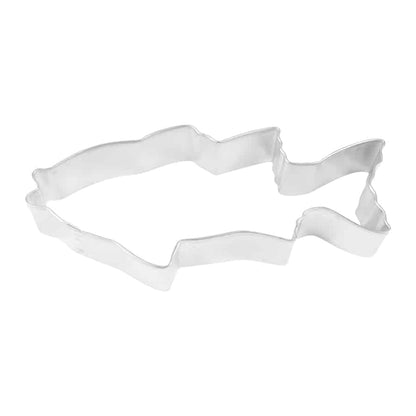 Tinplated steel fish cookie cutter with a detailed body and tail fin.