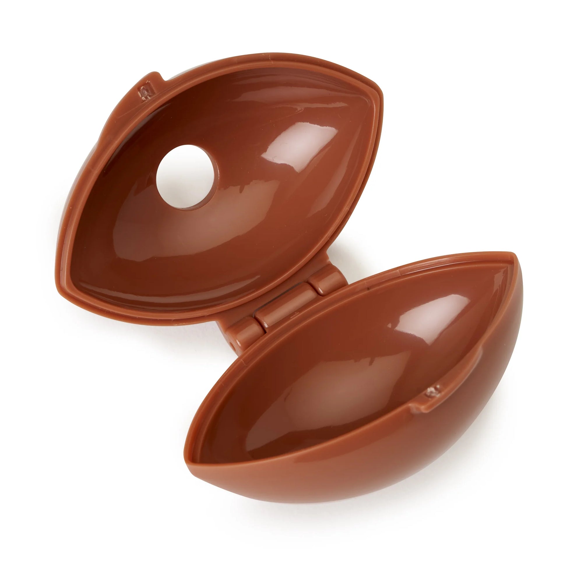 Brown football-shaped My Little Cakepop cake pop mold with a glossy finish, hinged two-piece design, and embossed logo, displayed open on a white background.