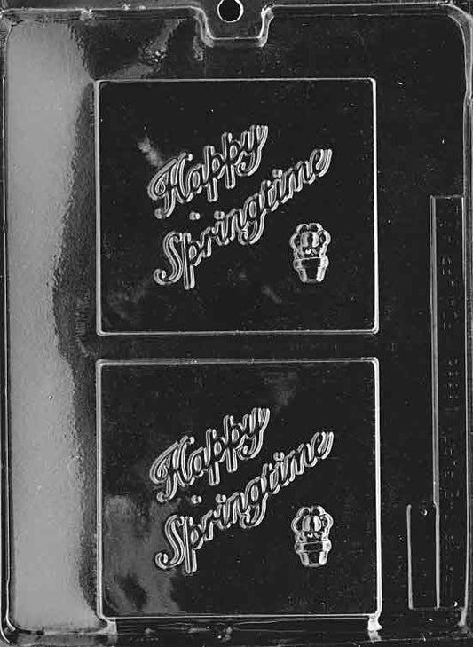 Happy Springtime mold with seasonal greeting chocolate design.