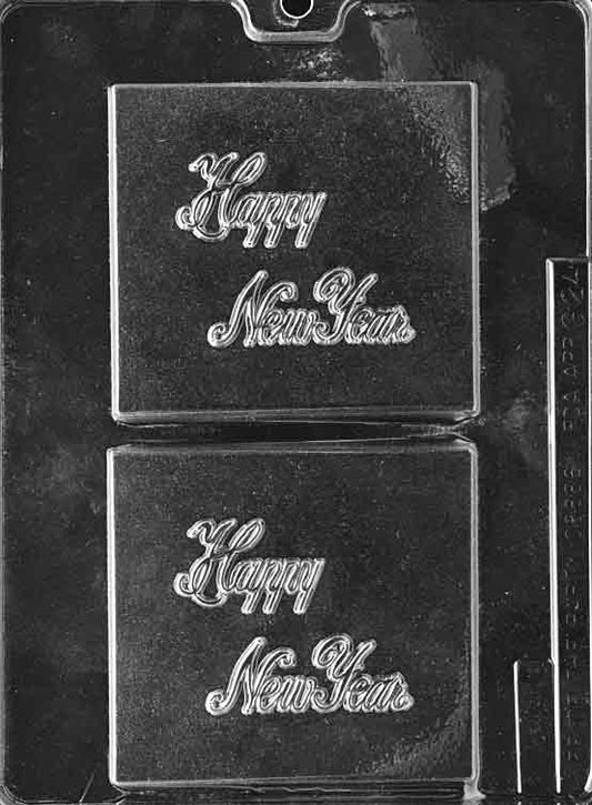 Happy New Year mold with festive greeting chocolate design.