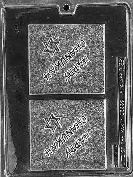 Happy Chanukah mold with chocolate greeting message.