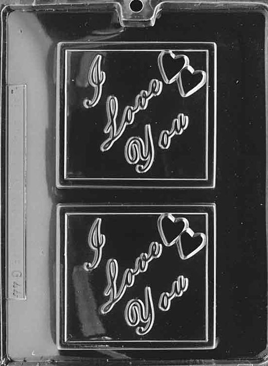 I Love You Card mold, square message plaque with raised script.