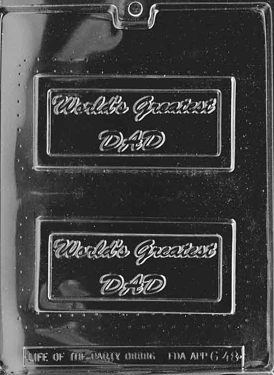 World's Greatest Dad chocolate mold, slim plaque with raised lettering.