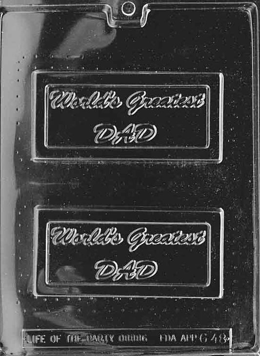 World's Greatest Dad chocolate mold, slim plaque with raised lettering.