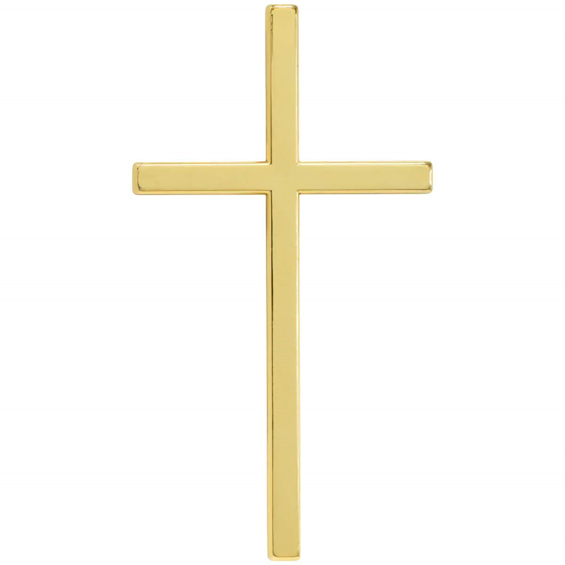 Gold cross cake topper made of solid plastic with a polished finish, measuring approximately 2.65" x 4.95", ideal for religious celebration cakes
