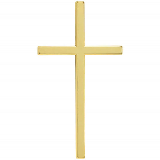 Gold cross cake topper made of solid plastic with a polished finish, measuring approximately 2.65" x 4.95", ideal for religious celebration cakes