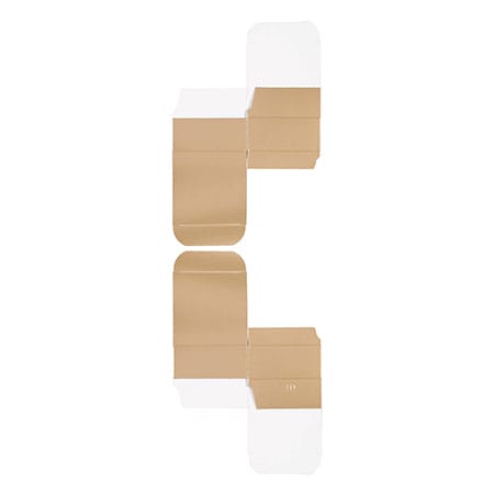 Flat die-cut layout of the same gold one-piece favor box, white interior and gold exterior panels, showing fold lines and tuck flaps.