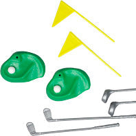 Golf-themed cake topper set with a green, two golf clubs, and a flag, capturing the essence of the golf course, suitable for golf lovers’ celebrations.